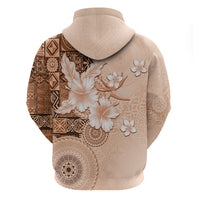 Hawaii Tapa Pattern With Brown Hibiscus Zip Hoodie LT05 - Polynesian Pride