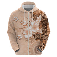 Hawaii Tapa Pattern With Brown Hibiscus Zip Hoodie LT05 - Polynesian Pride