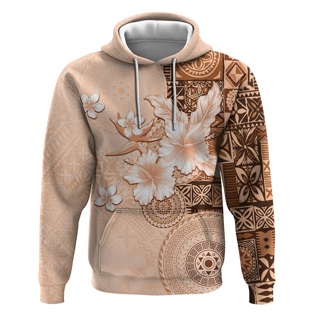 Hawaii Tapa Pattern With Brown Hibiscus Zip Hoodie LT05 Pullover Hoodie Brown - Polynesian Pride