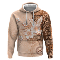 Hawaii Tapa Pattern With Brown Hibiscus Zip Hoodie LT05 Pullover Hoodie Brown - Polynesian Pride