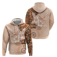 Hawaii Tapa Pattern With Brown Hibiscus Zip Hoodie LT05 - Polynesian Pride