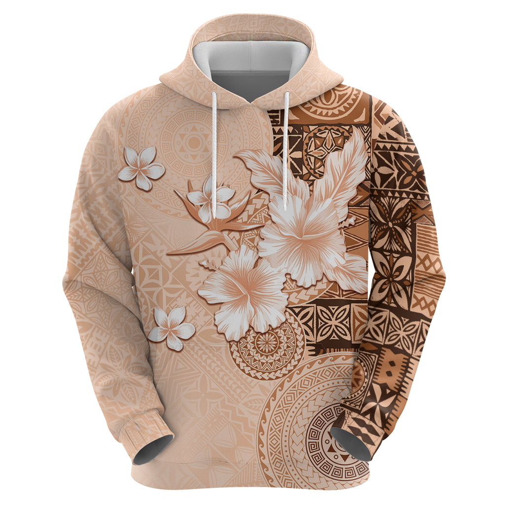 Hawaii Tapa Pattern With Brown Hibiscus Zip Hoodie LT05 - Polynesian Pride