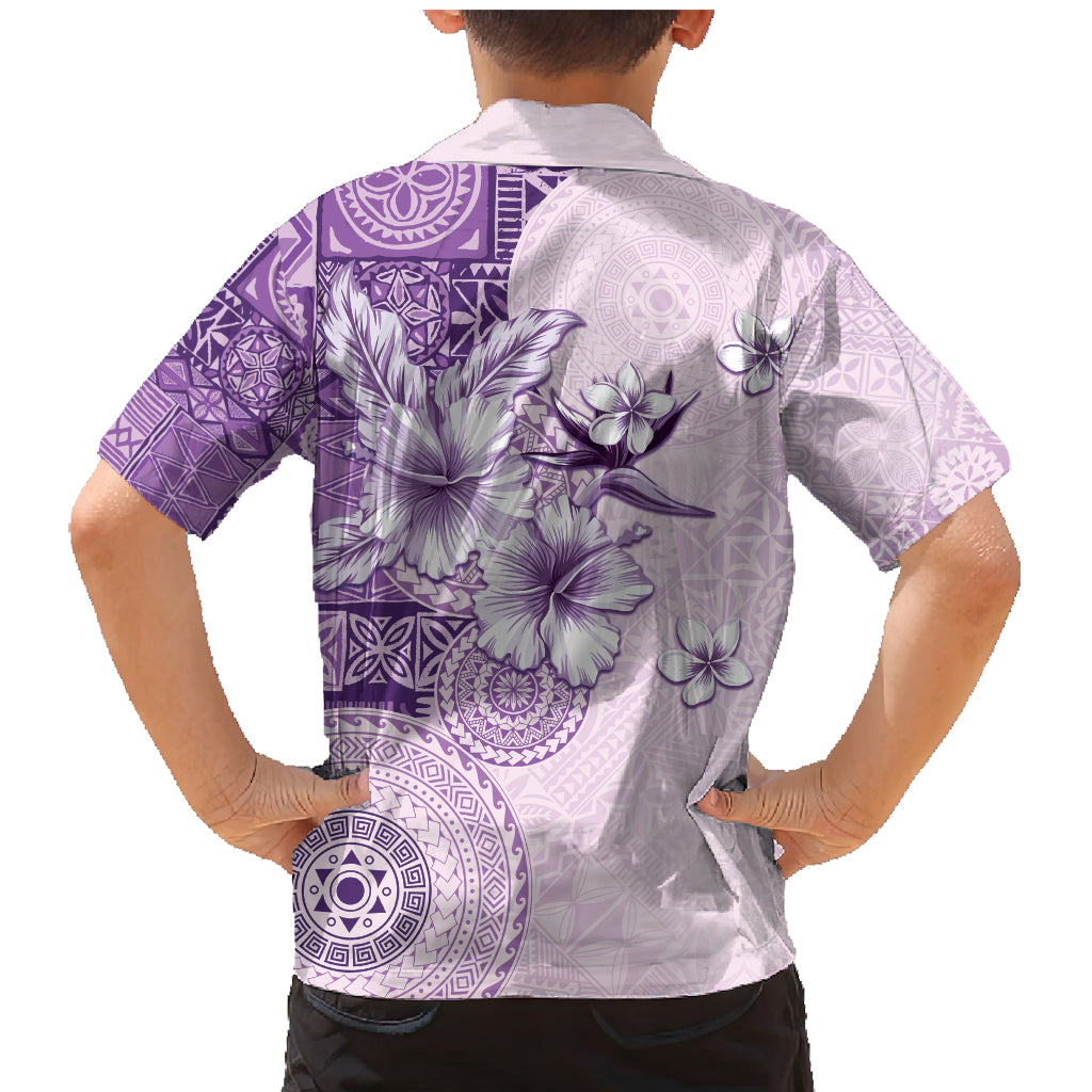Hawaii Tapa Pattern With Violet Hibiscus Family Matching Mermaid Dress and Hawaiian Shirt LT05 - Polynesian Pride