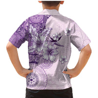 Hawaii Tapa Pattern With Violet Hibiscus Family Matching Mermaid Dress and Hawaiian Shirt LT05 - Polynesian Pride