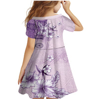 Hawaii Tapa Pattern With Violet Hibiscus Family Matching Mermaid Dress and Hawaiian Shirt LT05 - Polynesian Pride