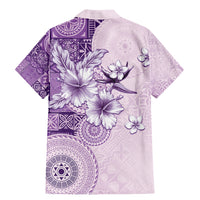 Hawaii Tapa Pattern With Violet Hibiscus Family Matching Mermaid Dress and Hawaiian Shirt LT05 - Polynesian Pride