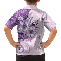 Hawaii Tapa Pattern With Violet Hibiscus Family Matching Off Shoulder Maxi Dress and Hawaiian Shirt LT05 - Polynesian Pride