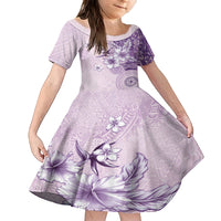 Hawaii Tapa Pattern With Violet Hibiscus Family Matching Off Shoulder Maxi Dress and Hawaiian Shirt LT05 Daughter's Dress Violet - Polynesian Pride
