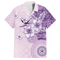 Hawaii Tapa Pattern With Violet Hibiscus Family Matching Off Shoulder Maxi Dress and Hawaiian Shirt LT05 Dad's Shirt - Short Sleeve Violet - Polynesian Pride