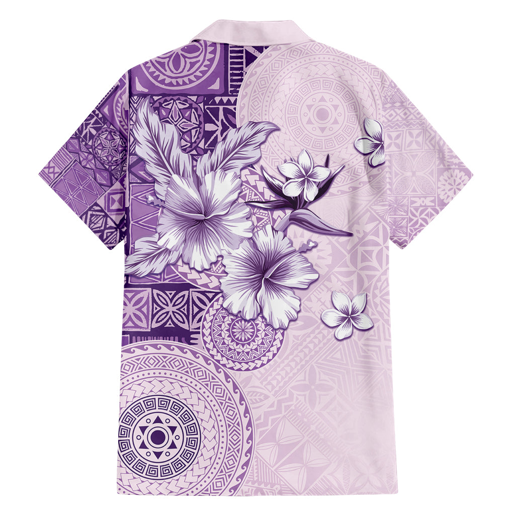 Hawaii Tapa Pattern With Violet Hibiscus Family Matching Off Shoulder Maxi Dress and Hawaiian Shirt LT05 - Polynesian Pride
