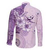 Hawaii Tapa Pattern With Violet Hibiscus Family Matching Off Shoulder Maxi Dress and Hawaiian Shirt LT05 - Polynesian Pride