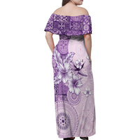 Hawaii Tapa Pattern With Violet Hibiscus Family Matching Off Shoulder Maxi Dress and Hawaiian Shirt LT05 - Polynesian Pride