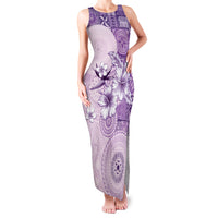 Hawaii Tapa Pattern With Violet Hibiscus Family Matching Tank Maxi Dress and Hawaiian Shirt