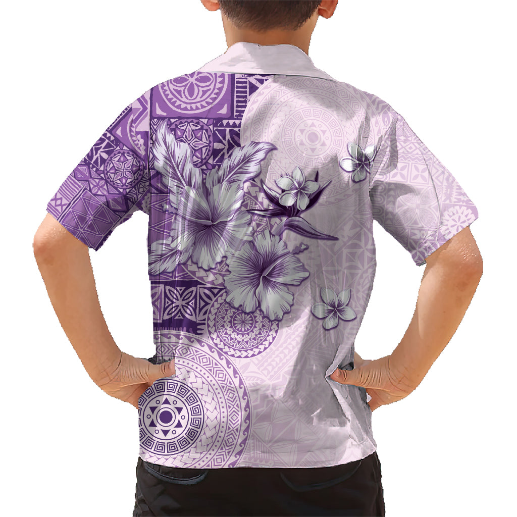Hawaii Tapa Pattern With Violet Hibiscus Kid Hawaiian Shirt