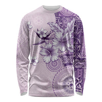 Hawaii Tapa Pattern With Violet Hibiscus Long Sleeve Shirt LT05 Unisex Violet - Polynesian Pride