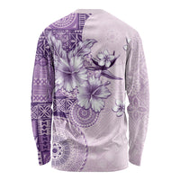 Hawaii Tapa Pattern With Violet Hibiscus Long Sleeve Shirt LT05 - Polynesian Pride
