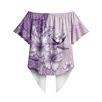 Hawaii Tapa Pattern With Violet Hibiscus Off Shoulder Wrap Waist Top LT05 - Polynesian Pride