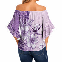 Hawaii Tapa Pattern With Violet Hibiscus Off Shoulder Wrap Waist Top LT05 - Polynesian Pride