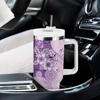 Hawaii Tapa Pattern With Violet Hibiscus Tumbler With Handle
