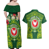 Personalized American Samoa Manua Cession Day Couples Matching Off Shoulder Maxi Dress and Hawaiian Shirt Up Up The Moa LT05 - Polynesian Pride