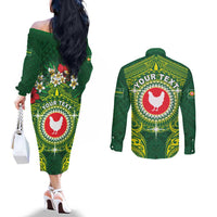 Personalized American Samoa Manua Cession Day Couples Matching Off The Shoulder Long Sleeve Dress and Long Sleeve Button Shirt Up Up The Moa