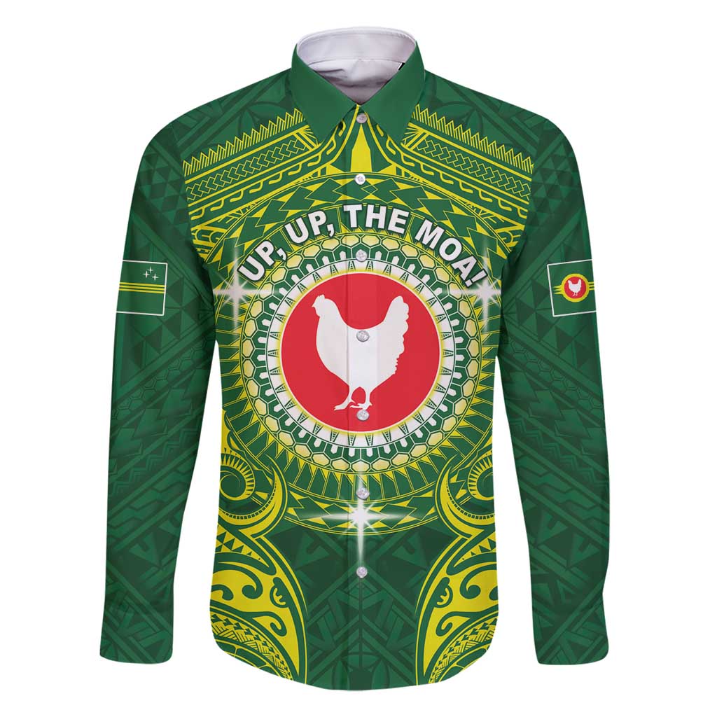 Personalized American Samoa Manua Cession Day Family Matching Mermaid Dress and Hawaiian Shirt Up Up The Moa LT05 Dad's Shirt - Long Sleeve Green - Polynesian Pride