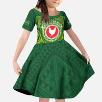 Personalized American Samoa Manua Cession Day Family Matching Off The Shoulder Long Sleeve Dress and Hawaiian Shirt Up Up The Moa LT05 Daughter's Dress Green - Polynesian Pride