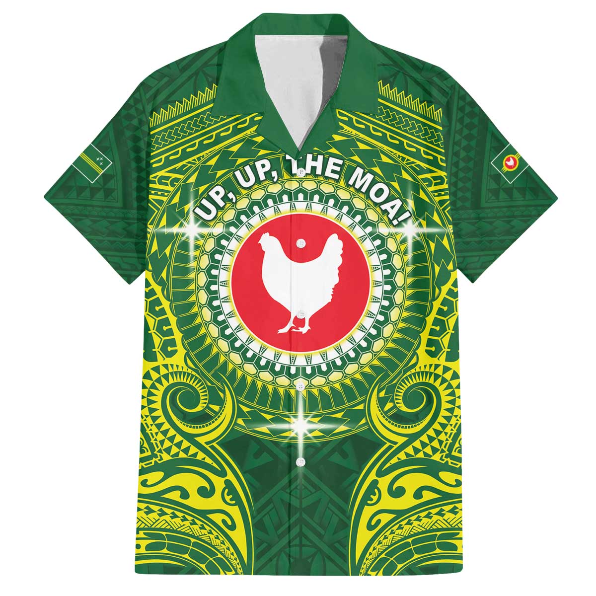 Personalized American Samoa Manua Cession Day Family Matching Off The Shoulder Long Sleeve Dress and Hawaiian Shirt Up Up The Moa LT05 Dad's Shirt - Short Sleeve Green - Polynesian Pride