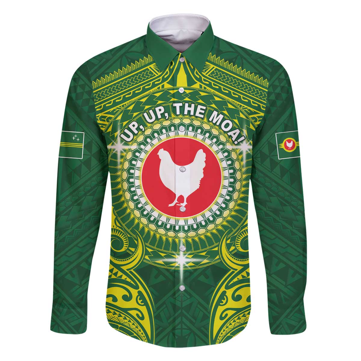 Personalized American Samoa Manua Cession Day Family Matching Off The Shoulder Long Sleeve Dress and Hawaiian Shirt Up Up The Moa LT05 Dad's Shirt - Long Sleeve Green - Polynesian Pride