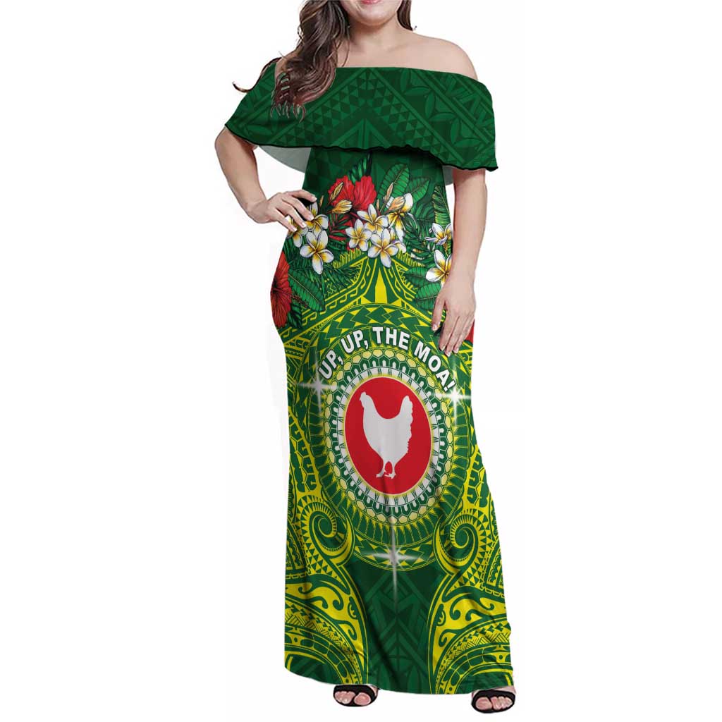 Personalized American Samoa Manua Cession Day Family Matching Off Shoulder Maxi Dress and Hawaiian Shirt Up Up The Moa LT05 Mom's Dress Green - Polynesian Pride