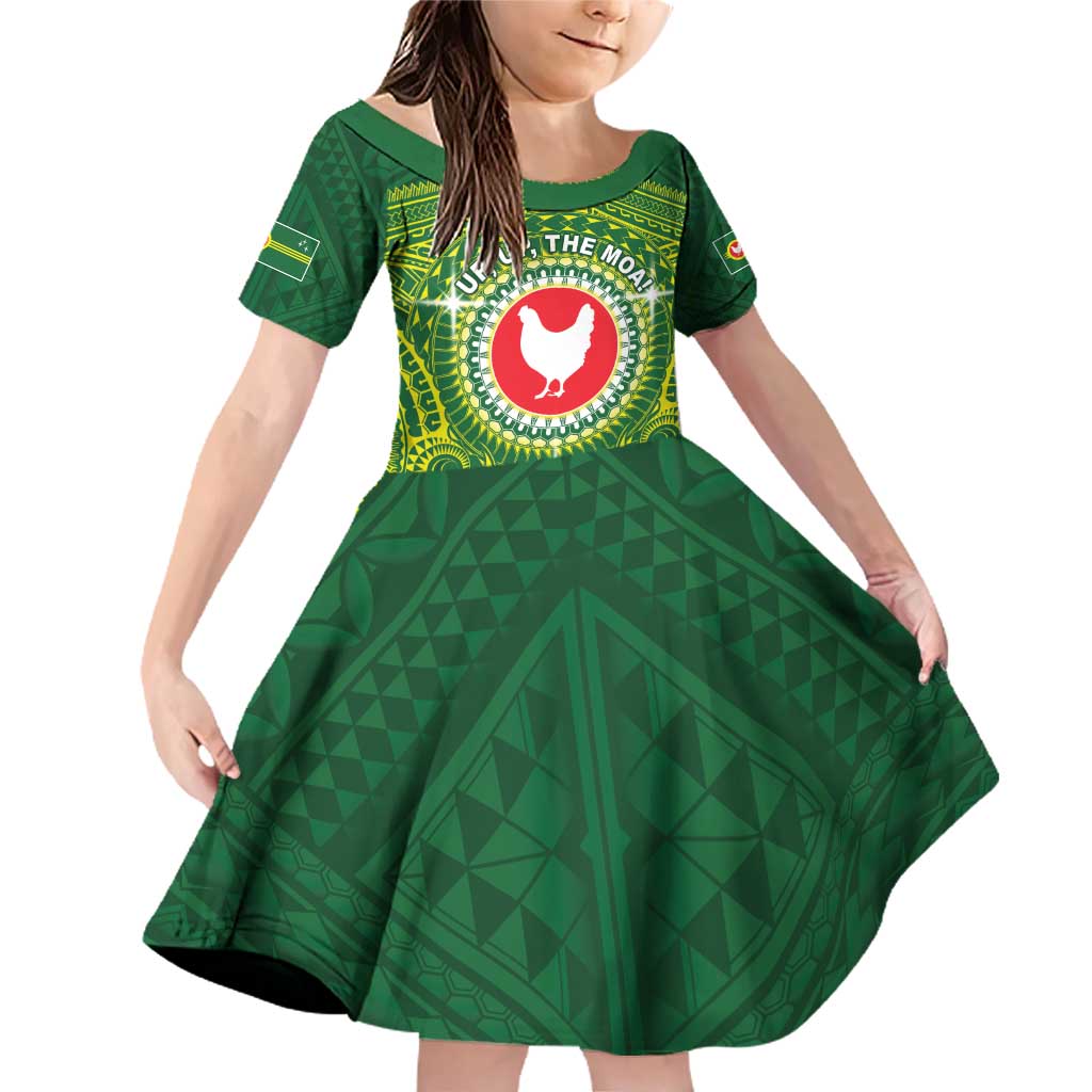 Personalized American Samoa Manua Cession Day Family Matching Off Shoulder Short Dress and Hawaiian Shirt Up Up The Moa LT05 Daughter's Dress Green - Polynesian Pride