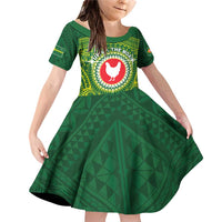 Personalized American Samoa Manua Cession Day Family Matching Off Shoulder Short Dress and Hawaiian Shirt Up Up The Moa LT05 Daughter's Dress Green - Polynesian Pride