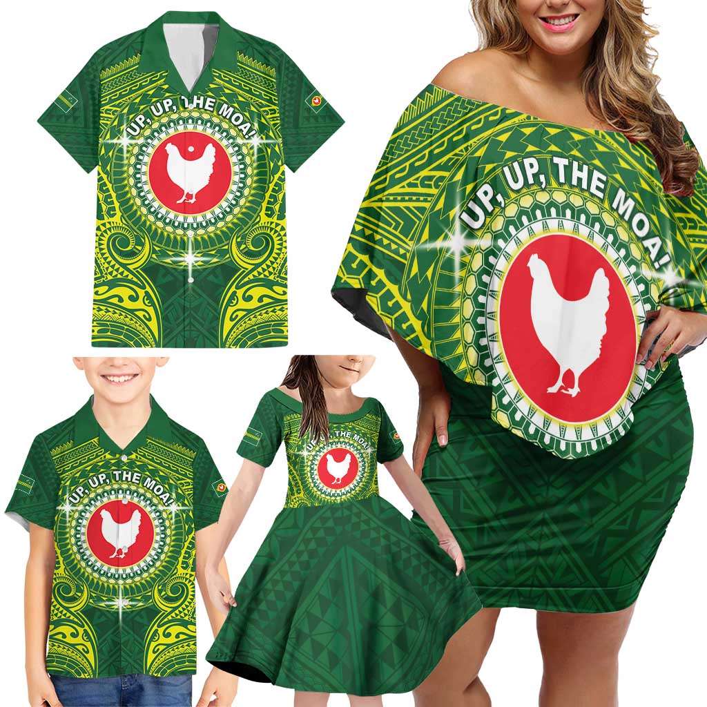 Personalized American Samoa Manua Cession Day Family Matching Off Shoulder Short Dress and Hawaiian Shirt Up Up The Moa LT05 - Polynesian Pride