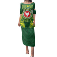 Personalized American Samoa Manua Cession Day Family Matching Puletasi and Hawaiian Shirt Up Up The Moa LT05 Mom's Dress Green - Polynesian Pride