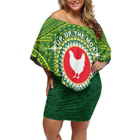 Personalized American Samoa Manua Cession Day Off Shoulder Short Dress Up Up The Moa LT05 Women Green - Polynesian Pride