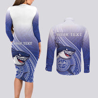 Personalized Samoana High School Couples Matching Long Sleeve Bodycon Dress and Long Sleeve Button Shirt Polynesian Tribal Shark LT05 - Polynesian Pride