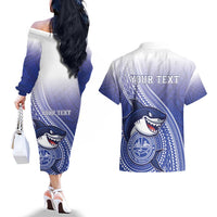 Personalized Samoana High School Couples Matching Off The Shoulder Long Sleeve Dress and Hawaiian Shirt Polynesian Tribal Shark LT05 - Polynesian Pride