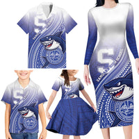 Personalized Samoana High School Family Matching Long Sleeve Bodycon Dress and Hawaiian Shirt Polynesian Tribal Shark LT05 - Polynesian Pride