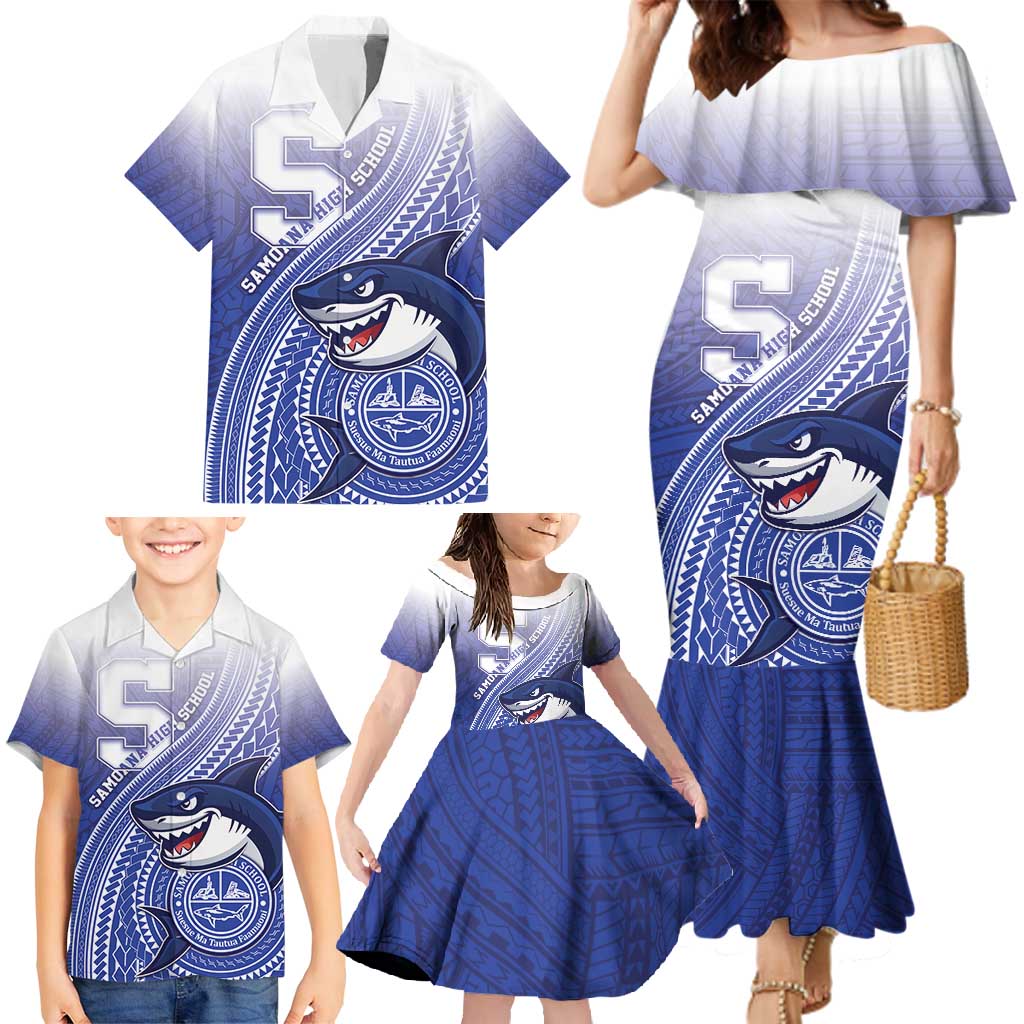 Personalized Samoana High School Family Matching Mermaid Dress and Hawaiian Shirt Polynesian Tribal Shark LT05 - Polynesian Pride