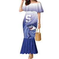 Personalized Samoana High School Family Matching Mermaid Dress and Hawaiian Shirt Polynesian Tribal Shark LT05 Mom's Dress Blue - Polynesian Pride