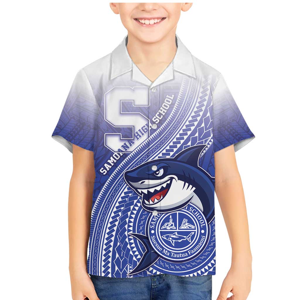 Personalized Samoana High School Family Matching Mermaid Dress and Hawaiian Shirt Polynesian Tribal Shark LT05 Son's Shirt Blue - Polynesian Pride