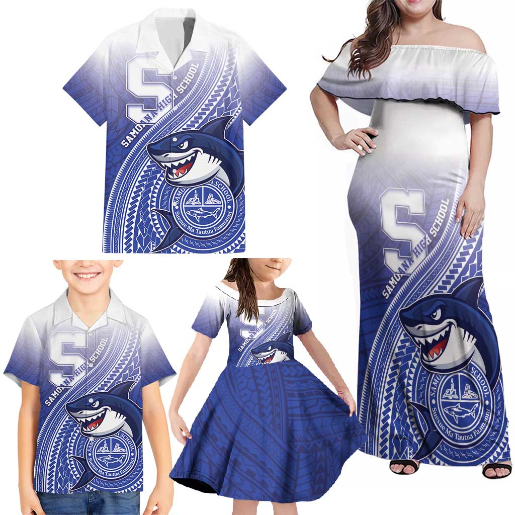 Personalized Samoana High School Family Matching Off Shoulder Maxi Dress and Hawaiian Shirt Polynesian Tribal Shark LT05 - Polynesian Pride