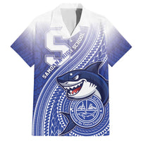 Personalized Samoana High School Family Matching Off Shoulder Maxi Dress and Hawaiian Shirt Polynesian Tribal Shark LT05 Dad's Shirt - Short Sleeve Blue - Polynesian Pride