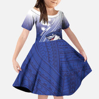 Personalized Samoana High School Family Matching Short Sleeve Bodycon Dress and Hawaiian Shirt Polynesian Tribal Shark LT05 Daughter's Dress Blue - Polynesian Pride