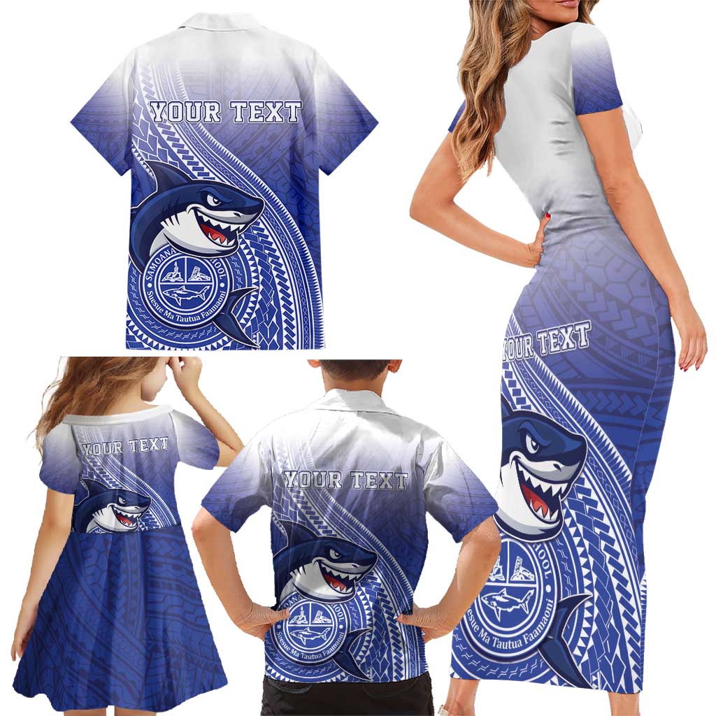 Personalized Samoana High School Family Matching Short Sleeve Bodycon Dress and Hawaiian Shirt Polynesian Tribal Shark LT05 - Polynesian Pride