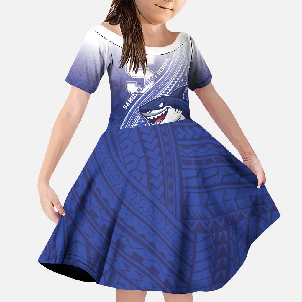 Personalized Samoana High School Family Matching Summer Maxi Dress and Hawaiian Shirt Polynesian Tribal Shark LT05 Daughter's Dress Blue - Polynesian Pride