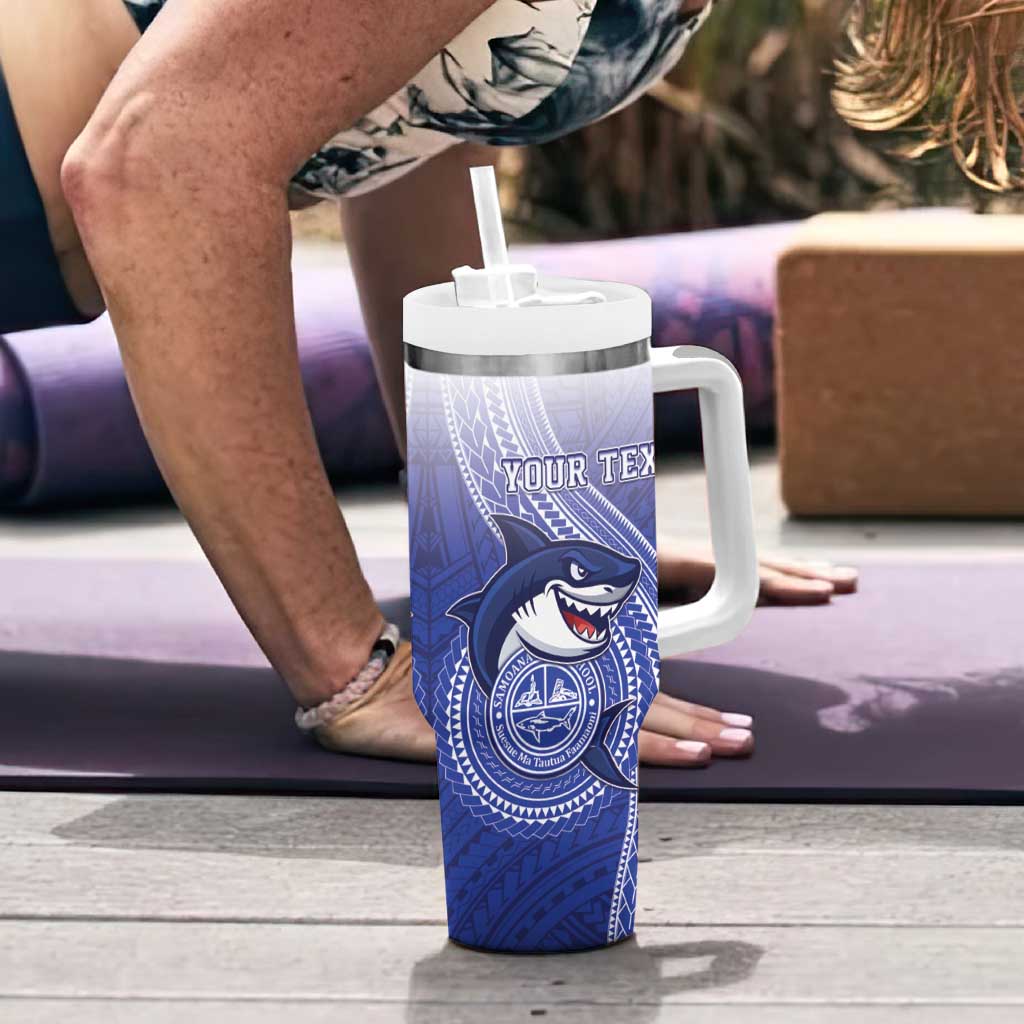 Personalized Samoana High School Tumbler With Handle Polynesian Tribal Shark