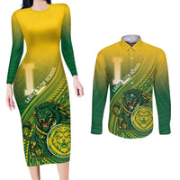 Personalized Leone High School Couples Matching Long Sleeve Bodycon Dress and Long Sleeve Button Shirt Leone Lion LT05 Green - Polynesian Pride