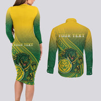 Personalized Leone High School Couples Matching Long Sleeve Bodycon Dress and Long Sleeve Button Shirt Leone Lion LT05 - Polynesian Pride