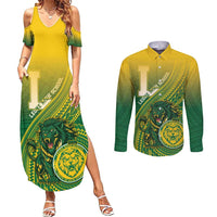 Personalized Leone High School Couples Matching Summer Maxi Dress and Long Sleeve Button Shirt Leone Lion
